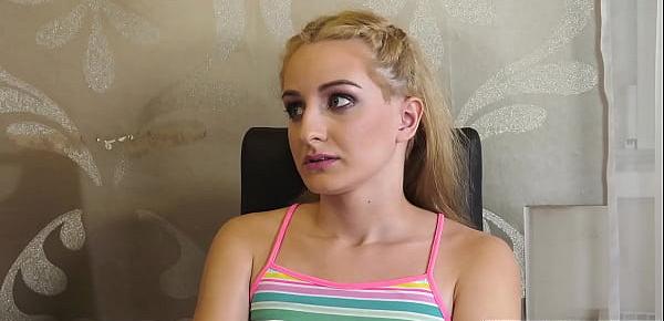 Blonde teen Lylyta Yung resolving some issues on grandpas experienced dick